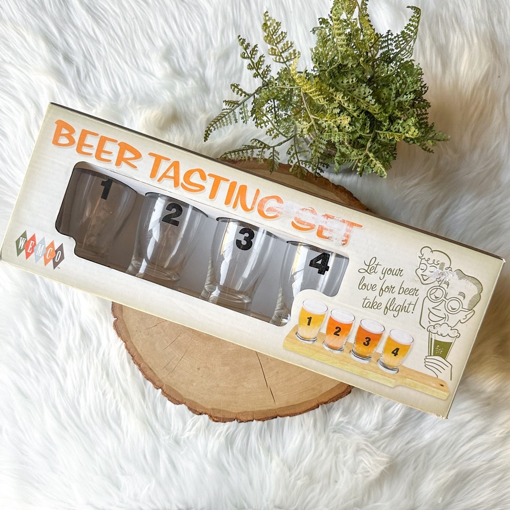 Wemco Numbered Beer Tasting Set Glasses & Wood Serving Board Flight